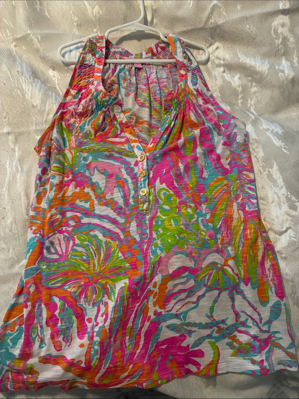Lilly Pulitzer Multicolor Tropical Print Tank Top — Pink, Orange, Green, Blue